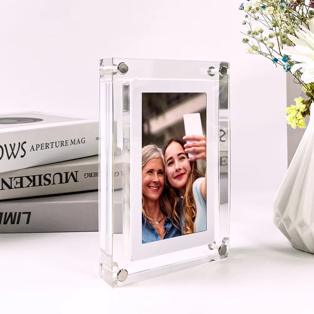 CaptiPix Acrylic Digital Photo Frame with Vertical IPS Display, 1000mAh Portable Battery and Integrated Video Audio