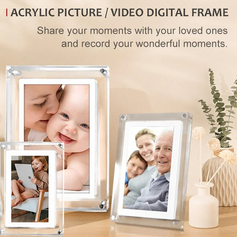 CaptiPix Acrylic Digital Photo Frame with Vertical IPS Display, 1000mAh Portable Battery and Integrated Video Audio