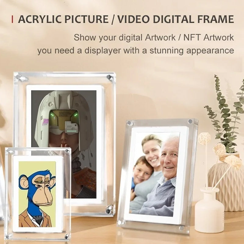 CaptiPix Acrylic Digital Photo Frame with Vertical IPS Display, 1000mAh Portable Battery and Integrated Video Audio