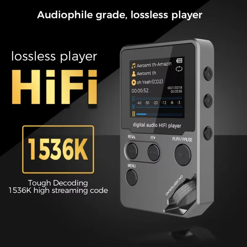 EjoyMuzi Hi-Fi MP3 Player 50-Hour Battery Zinc Alloy Lossless FLAC with Bluetooth & 128GB Support