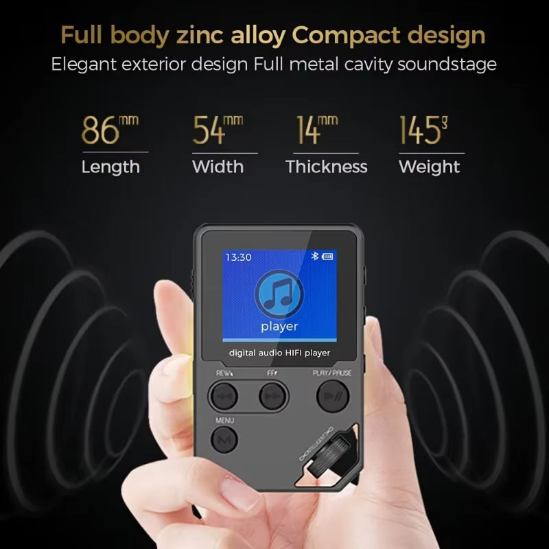 EjoyMuzi Hi-Fi MP3 Player 50-Hour Battery Zinc Alloy Lossless FLAC with Bluetooth & 128GB Support
