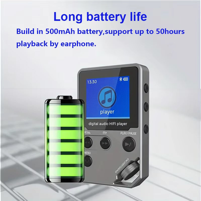 EjoyMuzi Hi-Fi MP3 Player 50-Hour Battery Zinc Alloy Lossless FLAC with Bluetooth & 128GB Support