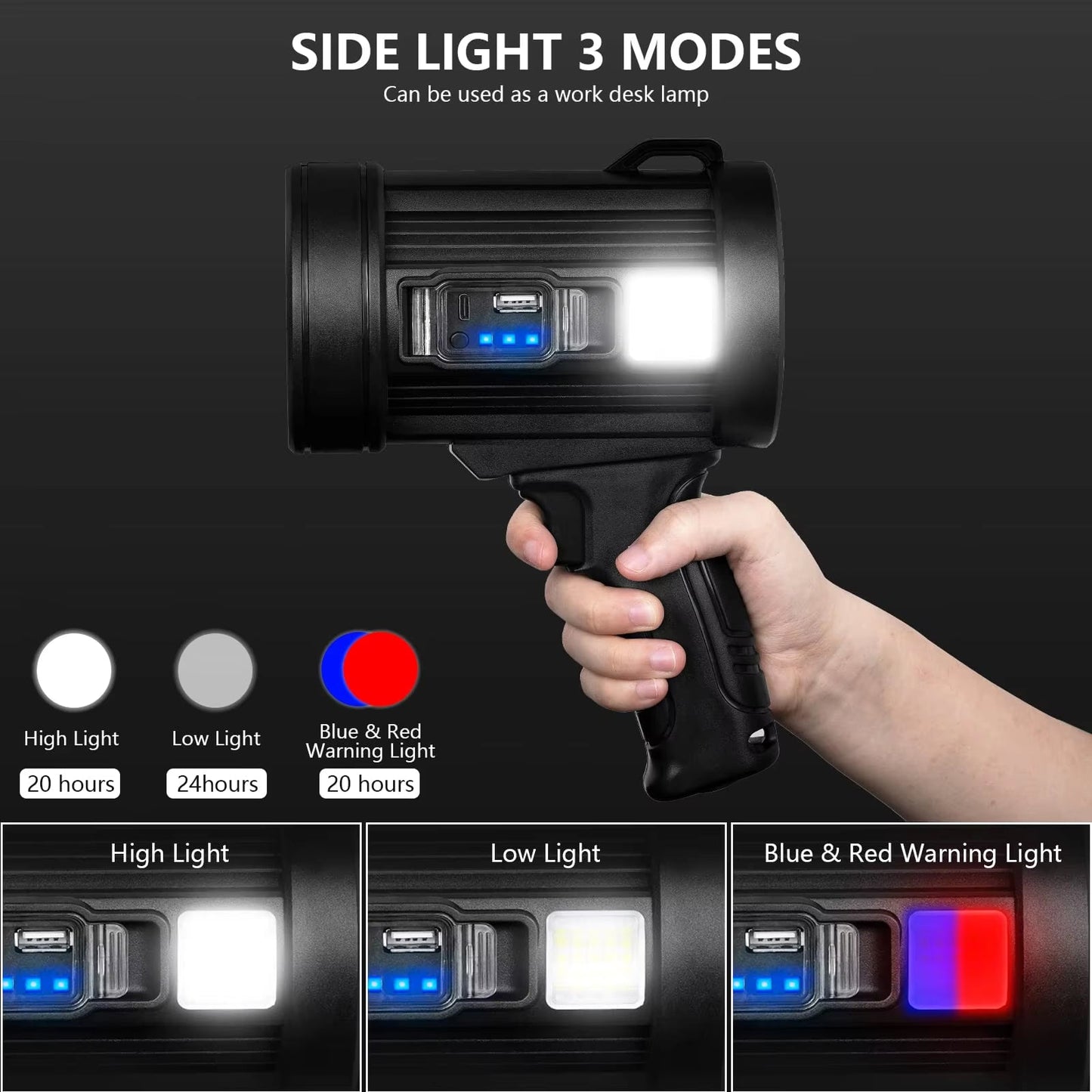 PexuLitex LED Spotlight 1,000,000 Lumens 2000m Beam Solar Rechargeable 9600mAh Power Bank