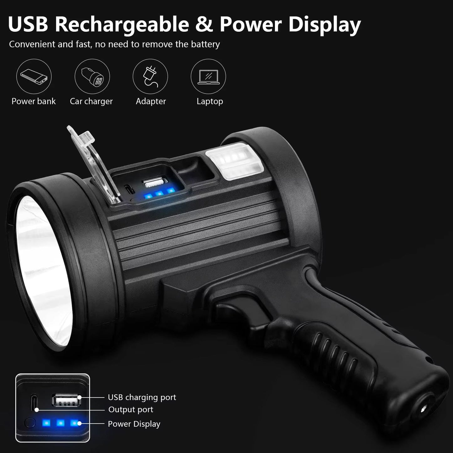 PexuLitex LED Spotlight 1,000,000 Lumens 2000m Beam Solar Rechargeable 9600mAh Power Bank