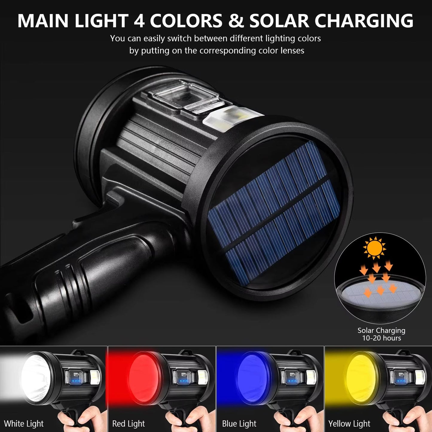 PexuLitex LED Spotlight 1,000,000 Lumens 2000m Beam Solar Rechargeable 9600mAh Power Bank
