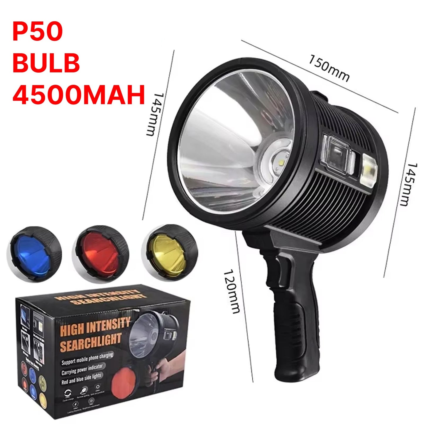 PexuLitex LED Spotlight 1,000,000 Lumens 2000m Beam Solar Rechargeable 9600mAh Power Bank