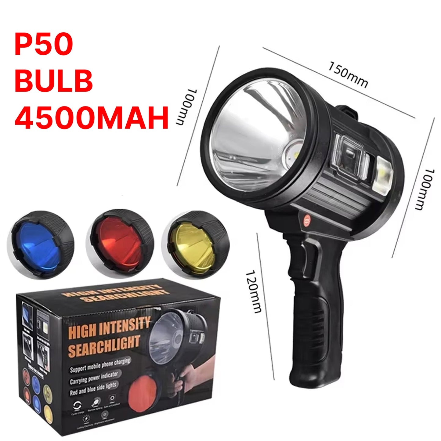 PexuLitex LED Spotlight 1,000,000 Lumens 2000m Beam Solar Rechargeable 9600mAh Power Bank