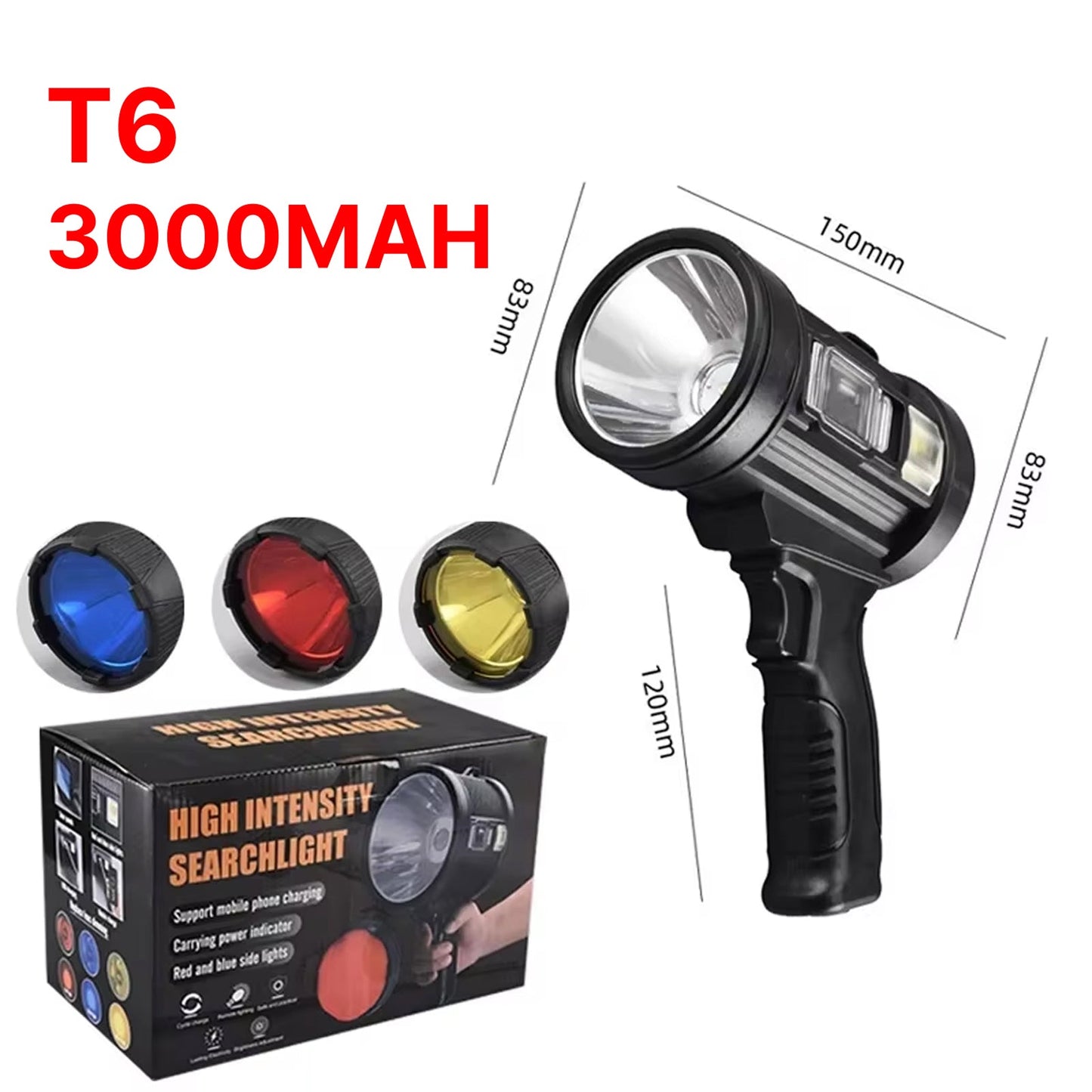 PexuLitex LED Spotlight 1,000,000 Lumens 2000m Beam Solar Rechargeable 9600mAh Power Bank