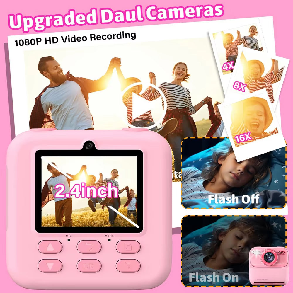 TinyFizo Kids Instant Print Camera Zero-Ink Thermal Dual Selfie Cam with 32GB Card