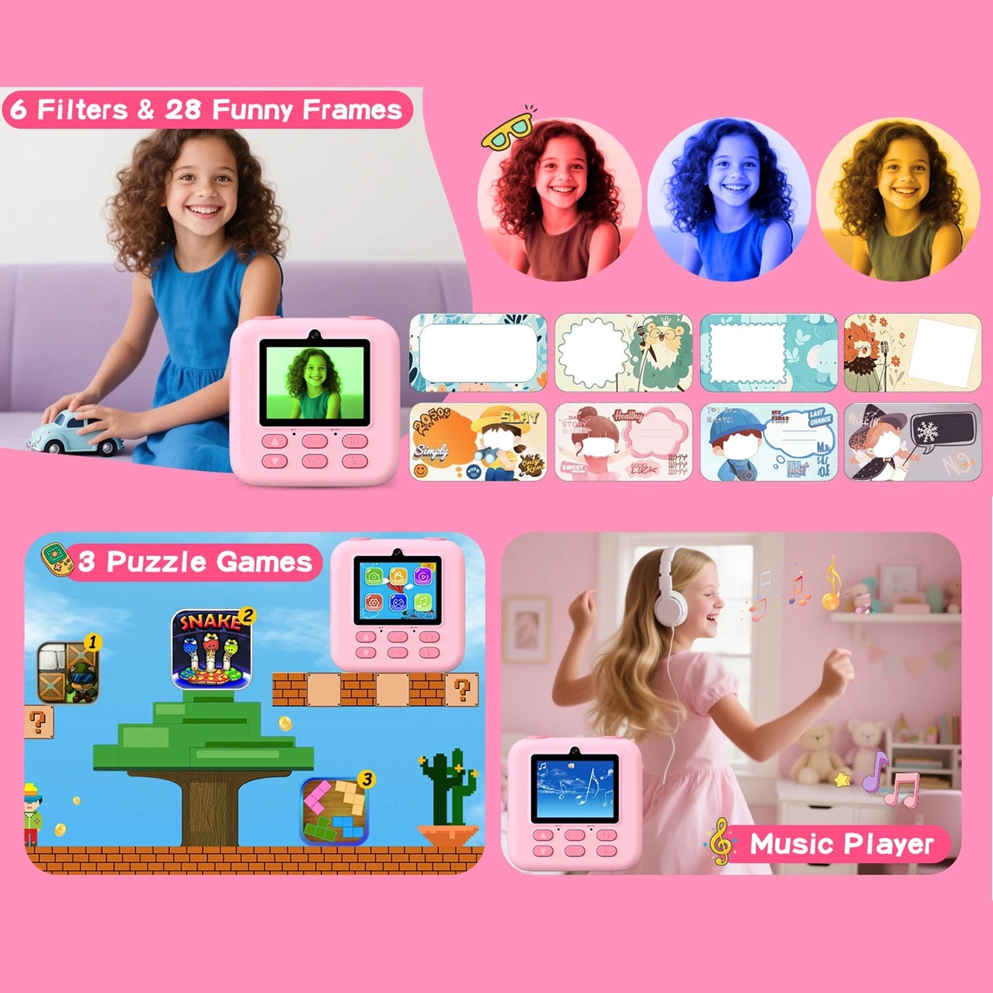 TinyFizo Kids Instant Print Camera Zero-Ink Thermal Dual Selfie Cam with 32GB Card